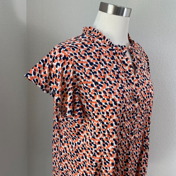 Cocomo Woman Plus 1X Spotted Print Button Front Blouse Flutter Sleeve Tunic Top - Picture 2 of 10